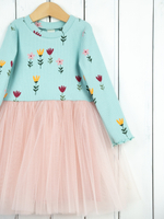 Платье "Тюльпаны на бирюзе" с фатиновой юбкой