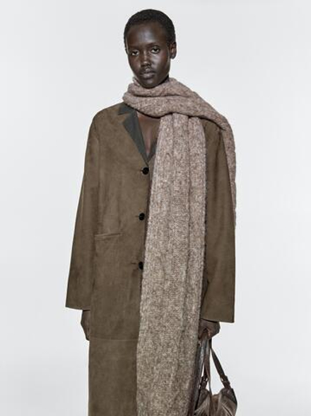 Massimo Dutti Шарф из смеси альпаки, связанный косами, бежевый