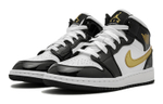 Jordan 1 Mid Patent Black White Gold GS