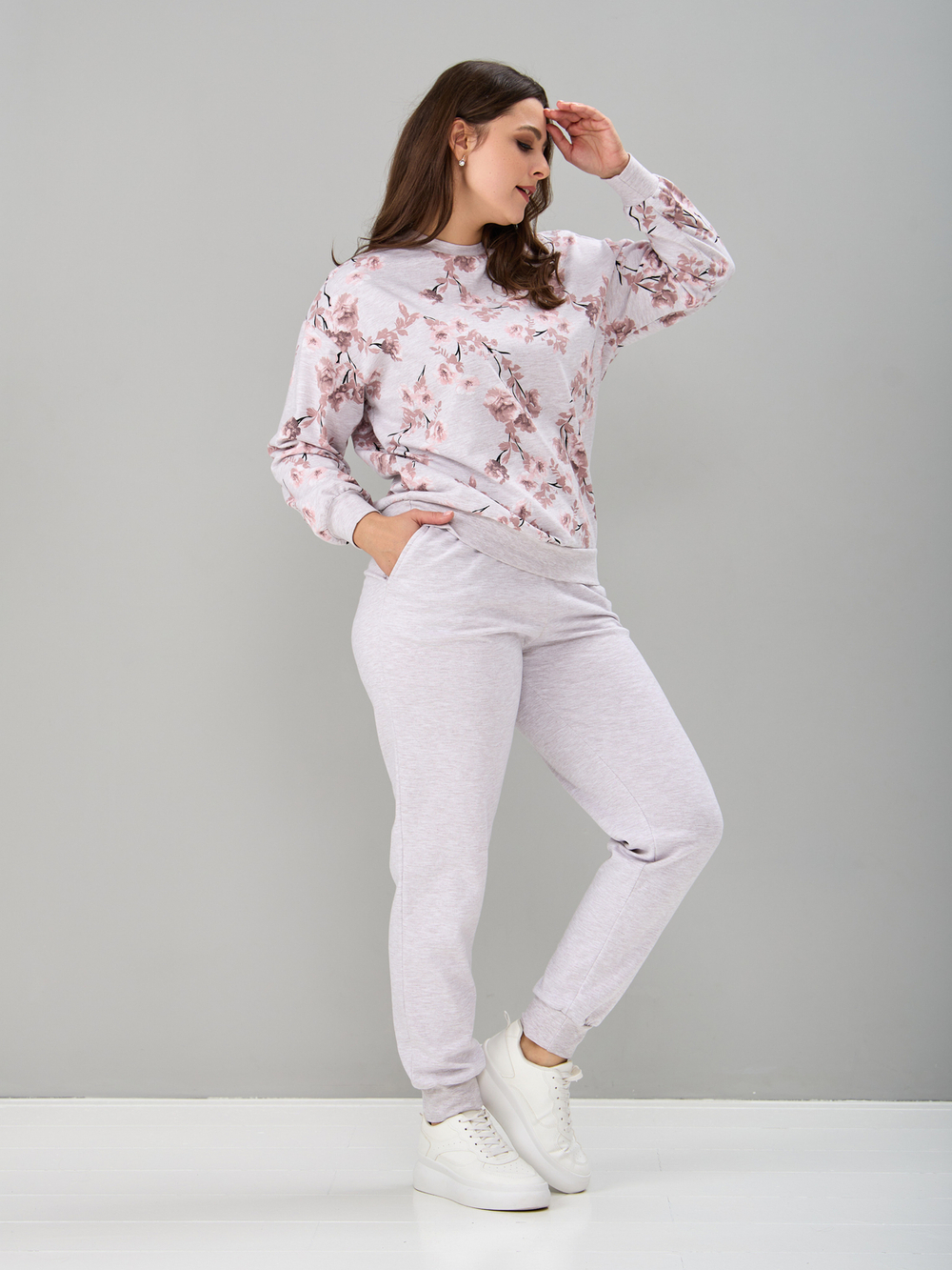 Костюм с брюками КБ-90М/бежмеланж-кофецветы