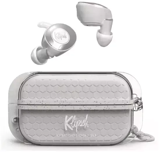 Спортивные наушники Klipsch T5 II True Wireless Sport серого цвета с пыленепроницаемым чехлом