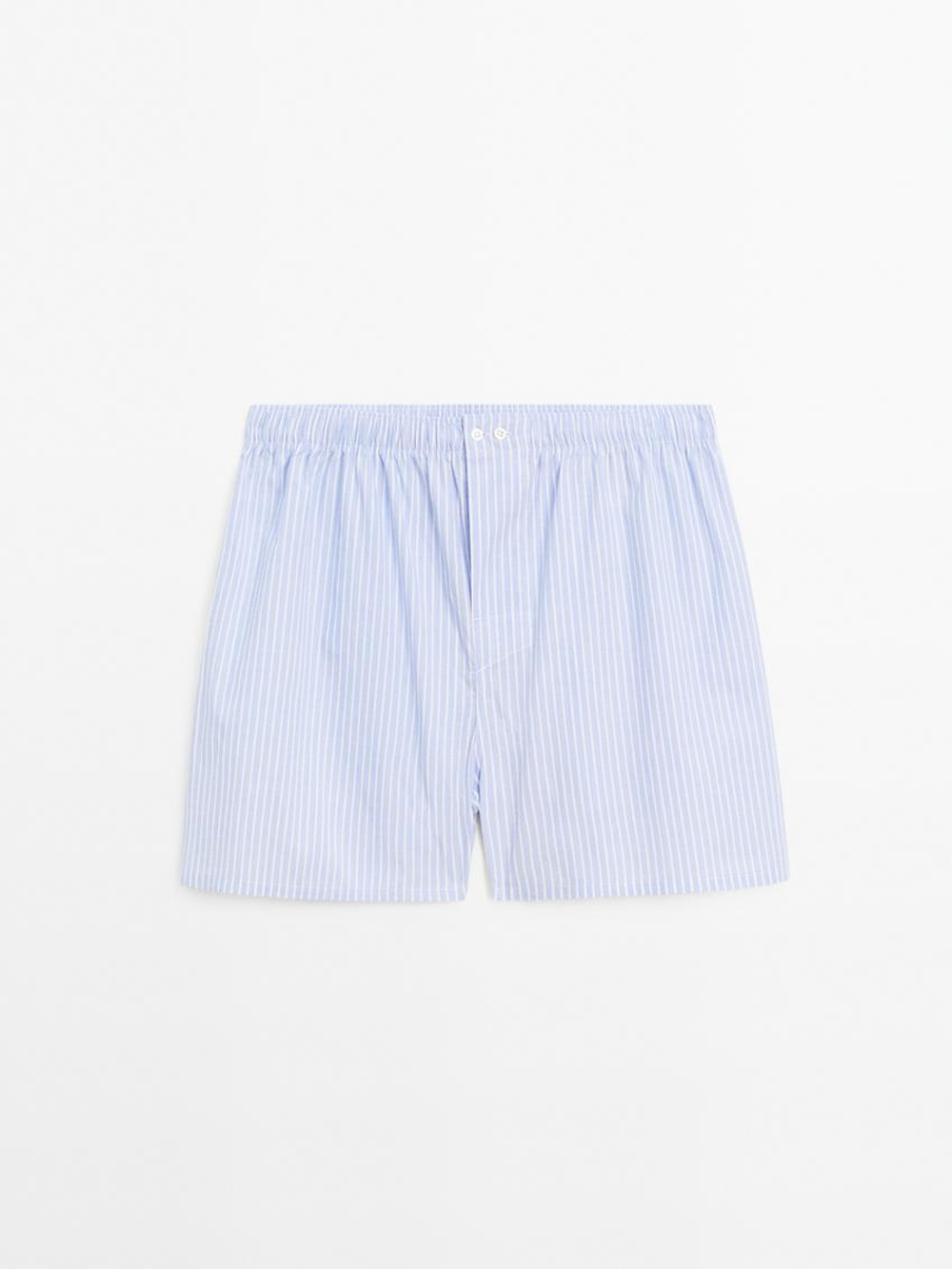 Massimo Dutti Трусы-боксеры из 100% хлопка в полоску, небесно-голубой