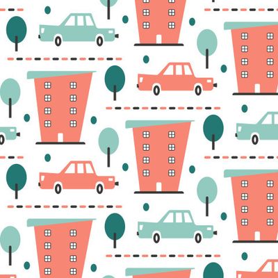 Buy fabric city cars white pink