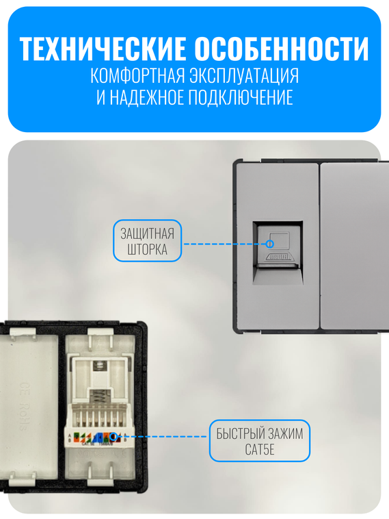 Розетка интернет RJ45 Smart Aura серия Classic без рамки