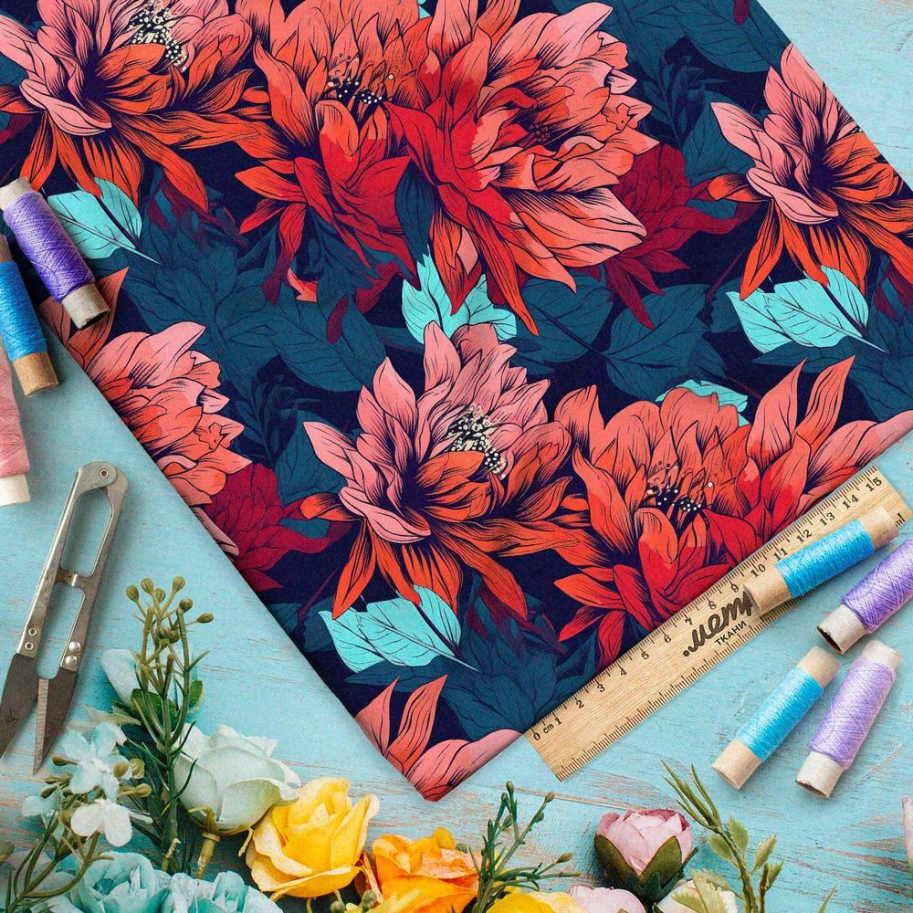 Ткань премиум таффета флоральная фантазия