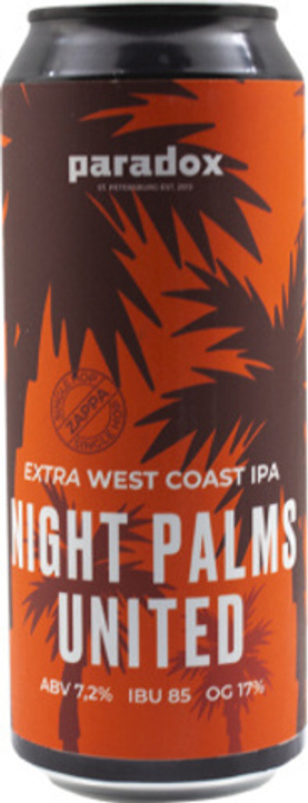 Пиво Парадокс Найт Палмс Юнитед Сингл Хоп Заппа / Paradox Night Palms United Single Hop Zappa 0.5 - банка