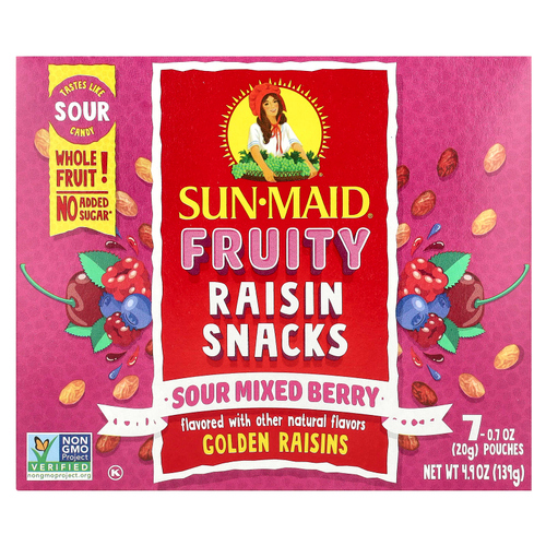 Sun-Maid, Fruity Raisin Snacks, кисло-ягодное ассорти, 7 пакетиков по 20 г (0,7 унции)