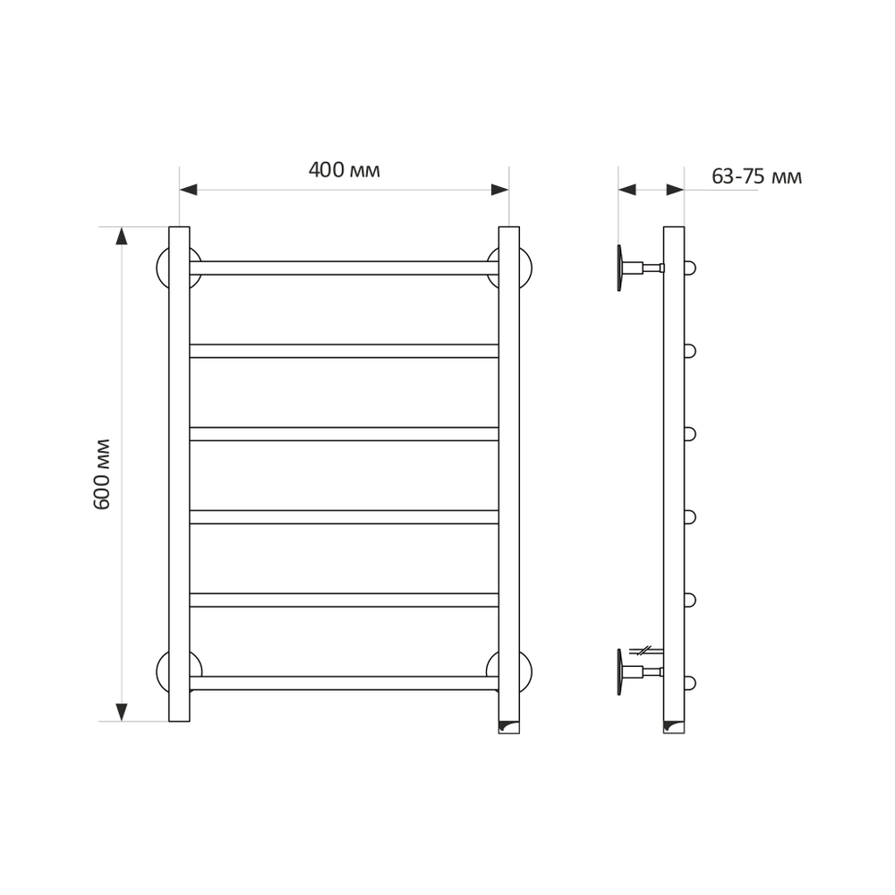 Полотенцесушитель MIXLINE CAPELLA  60х40 (кноп выключ, 222 Вт, 6 перекладин, правый) электрический