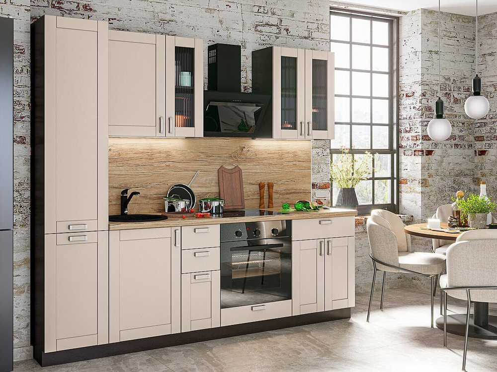 Прямая модульная кухня Лофт-02 Cream Silk - Graphite 2140*2400*600