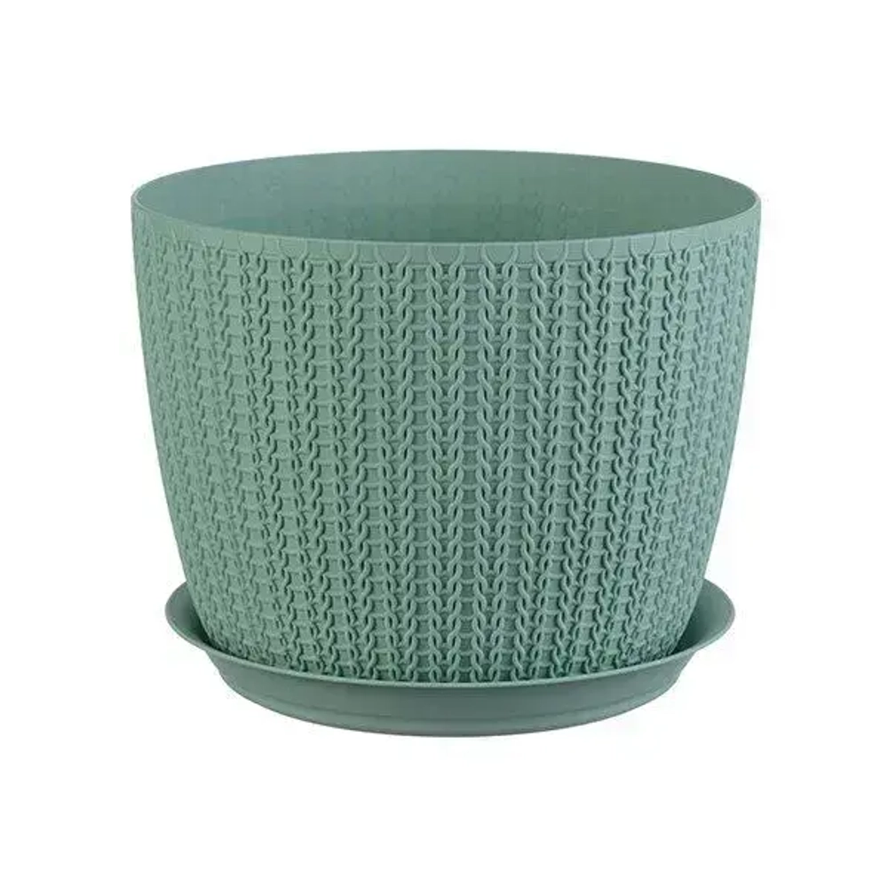 Кашпо ВЯЗАНИЕ D180мм 2,8л с поддоном Фисташковый 0,14,18х0,18м (комплект 12 шт)