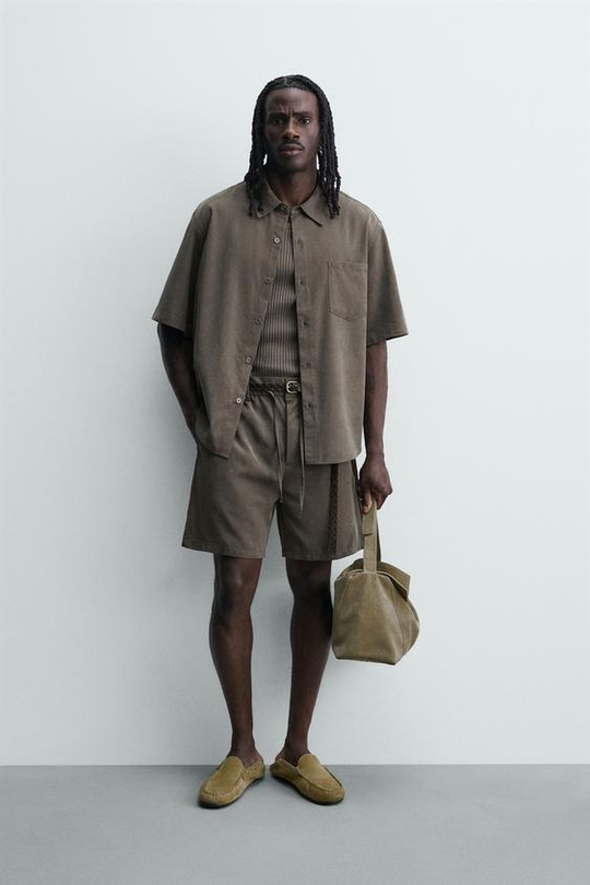ZARA СТРУЯЩИЕСЯ ШОРТЫ RELAXED FIT, РОЗОВАТО-КОРИЧНЕВЫЙ