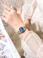 Часы женские кварцевые VEGA 3078 c браслетом замок бабочка (серебро, желтое золото, синий)