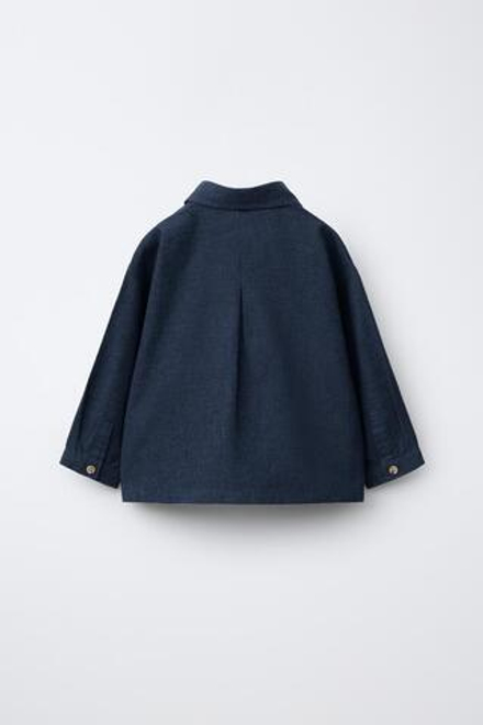 ZARA КУРТКА-РУБАШКА ИЗ ЛЬНА С КАРМАНАМИ, ИНДИГО