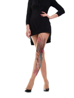 Женские колготки +size с имитацией цветного тату на левой ножке (Размер: XL-XXL-XXXL) (Цвет: бежевый)
