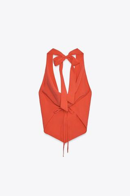 ZARA ТОП ИЗ СТРУЯЩЕЙСЯ ТКАНИ С ГОРЛОВИНОЙ ХАЛТЕР И ДРАПИРОВКОЙ, КОРАЛЛОВО-КРАСНЫЙ