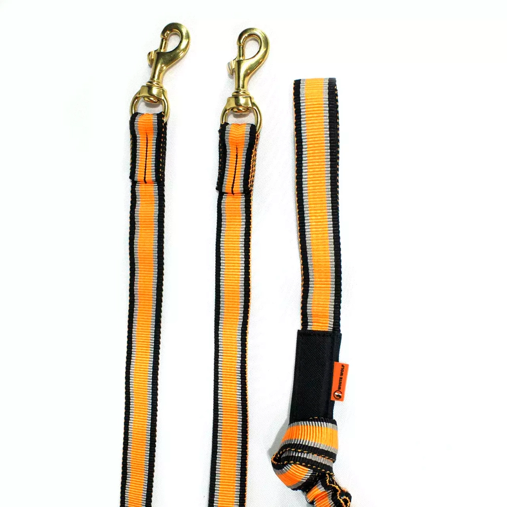 потяг на 2 собаки оранжевый с латунным карабином