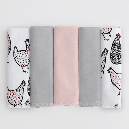 Платочки сет из 5 штук LooJoo Курочки / Серый шелк / Пудра