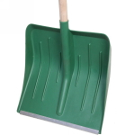 Лопата снеговая пластиковая 410*400 мм, цветная, с алюм.планкой, с дер.черенком и V-ручкой, d=32