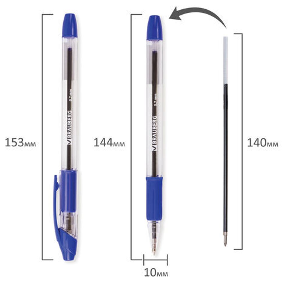 Ручка шариковая с грипом BRAUBERG "Samurai", СИНЯЯ, корпус прозрачный, узел 0,7 мм, линия письма 0,35 мм, 141149