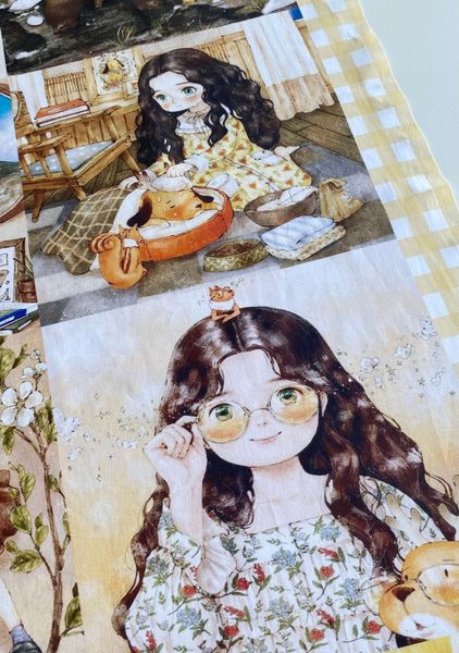 КУПОН Девочка и песик с рожками AEPPOL, желтый. 100% хлопок Handmade Fabrics 5