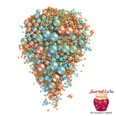 Шоколадный декор "Жемчуг микс бирюза, персик, изумруд" №241, 100 гр.