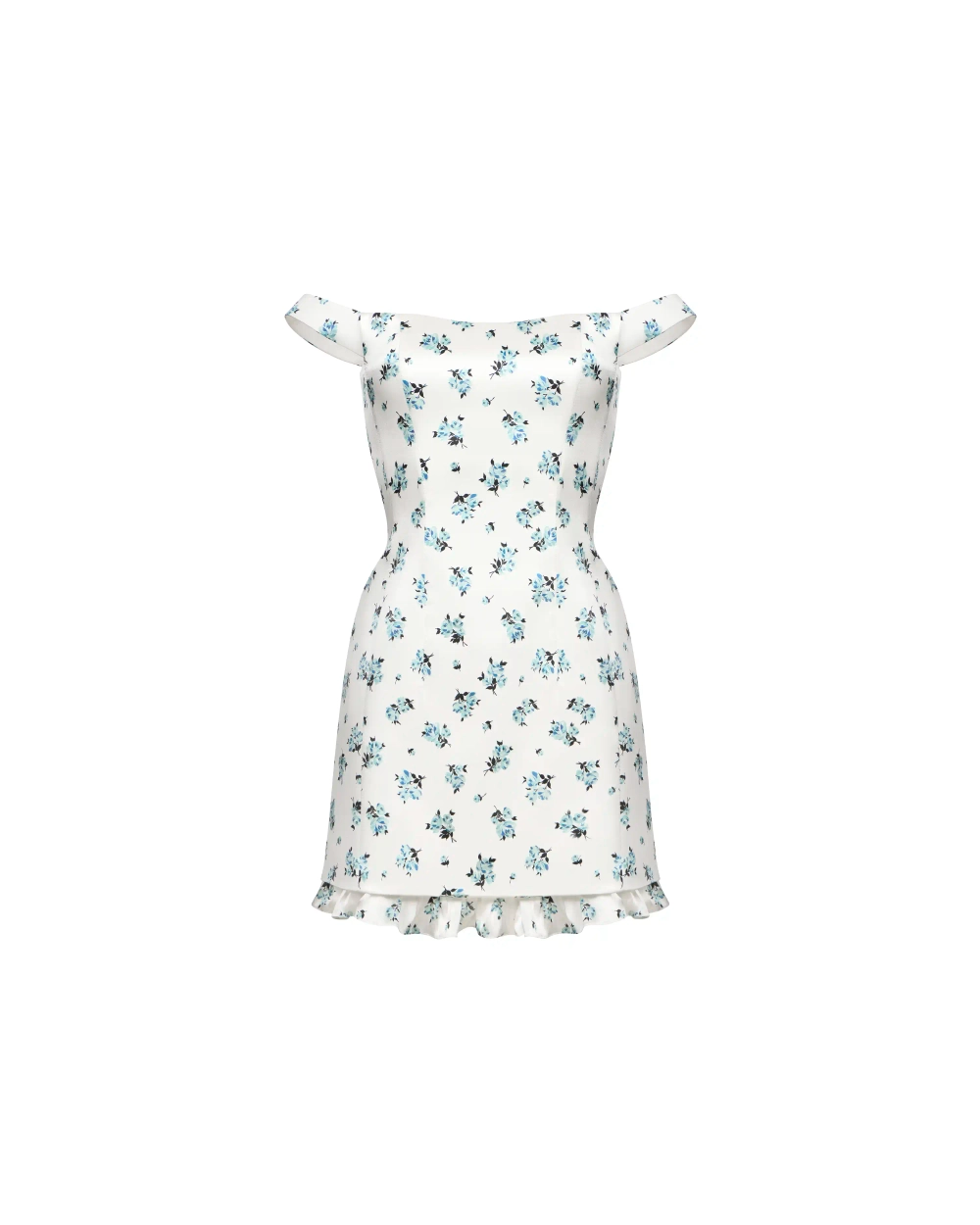 Клео мини (Cleo mini), платье мини из молочного атласа с цветочным принтом