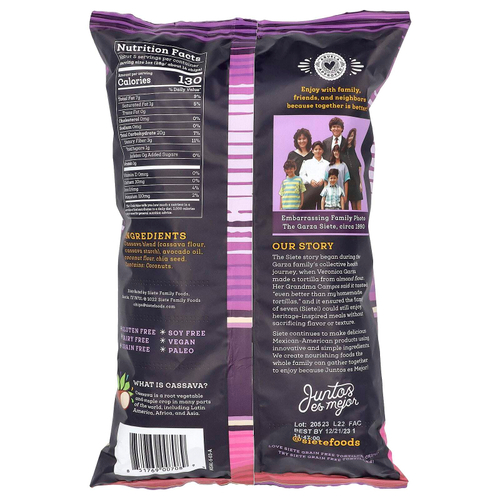 Siete, беззерновые чипсы тортилья, без соли, 142 г (5 унций)