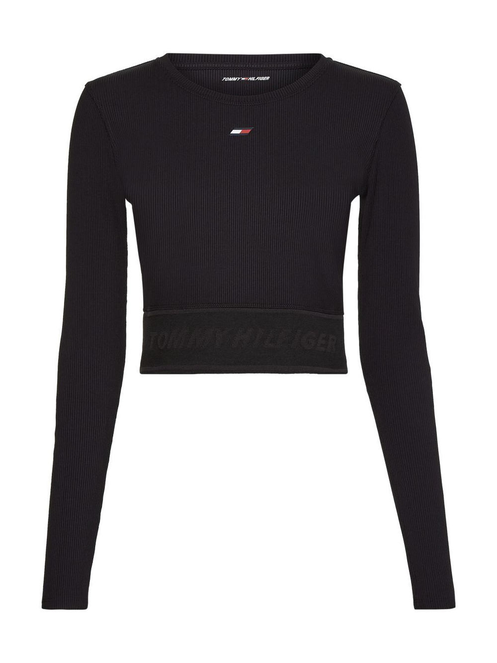 Женская теннисная футболка (dł. Рукава) Tommy Hilfiger Slim Branded Rib Cropped Tee LS - black