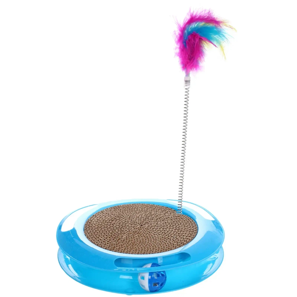 Игрушка для кошек интерактивная с пружинкой перышками «ЛАПКИБум», цвет голубой, 36*25см