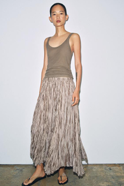 ZARA ДЛИННАЯ ПЛИССИРОВАННАЯ ЮБКА — ZW COLLECTION, БЕЖЕВЫЙ