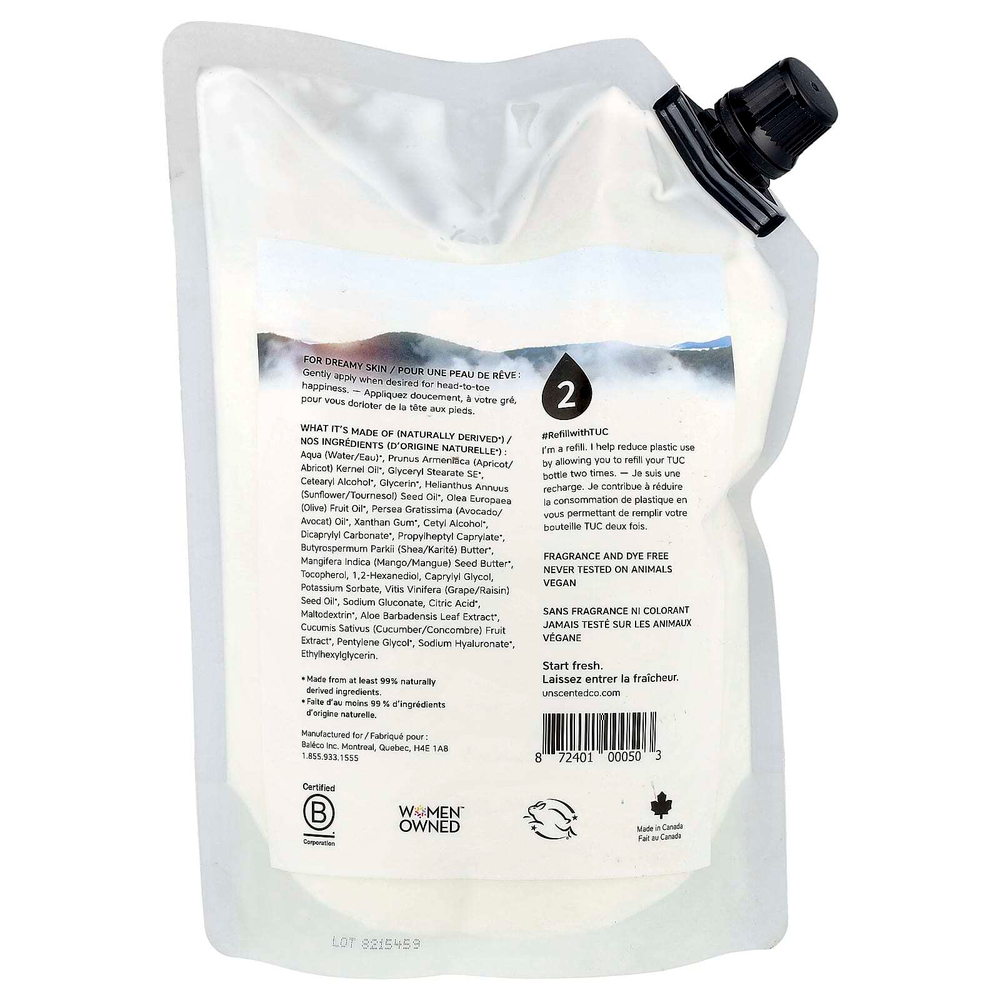 The Unscented Company, Лосьон, для рук и тела, заправка, без отдушек, 1 л (33,8 жидк. Унции)
