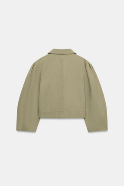 ZARA УКОРОЧЕННАЯ КУРТКА С ЭФФЕКТОМ ПОТЕРТОСТИ, ХАКИ