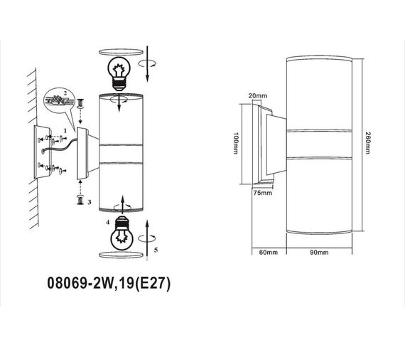 Настенный светильник уличный Kink Light Лоди 08069-2W,19(E27)
