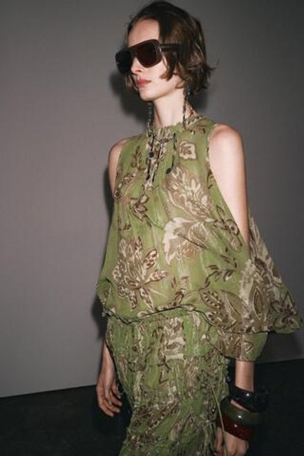 ZARA ТОП ИЗ ТКАНИ С ПРИНТОМ — ZW COLLECTION, ЗЕЛЕНЫЙ