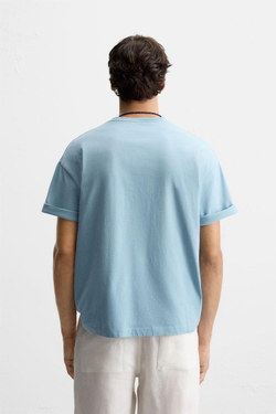 ZARA ФУТБОЛКА С РЕЛЬЕФНОЙ НАДПИСЬЮ, СИНИЙ