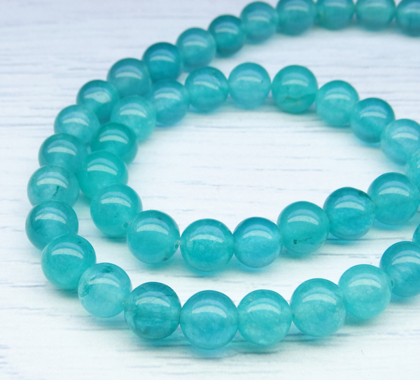 ПК074НН8 Бусины из природного камня кварц (бирюзовый), размер: 8 мм, 5 шт.
