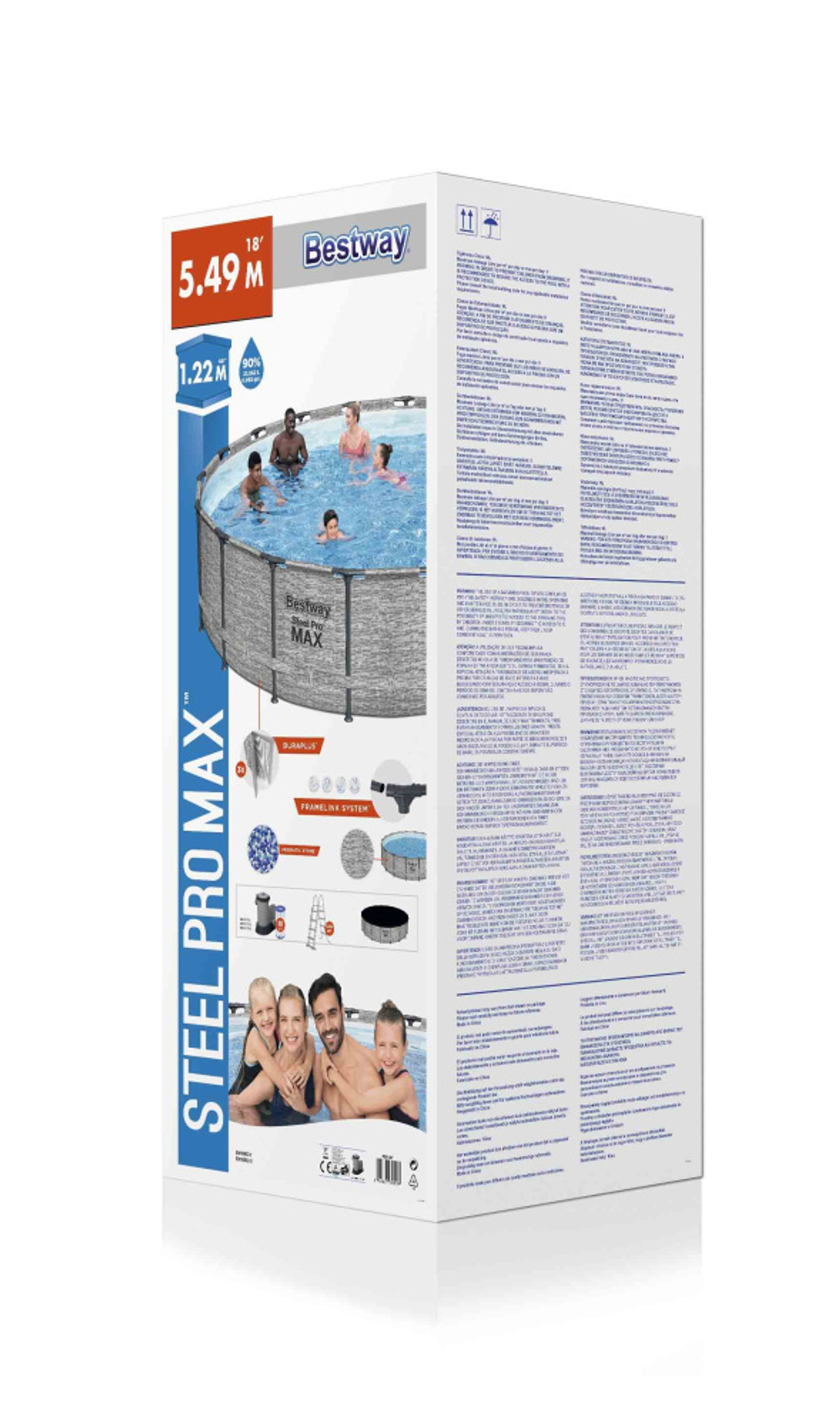 Каркасный бассейн Bestway Steel Pro MAX 549х122 см + фильтр-насос 5678 л/ч, лестница, тент (5618Y BW)