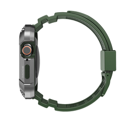 Металлический чехол-бампер от Nillkin DynaGuard Wristband Case для часов Apple Watch Series 7 и 8, 45мм, в комплекте ремешок зеленого цвета из ТПУ с двойным замком