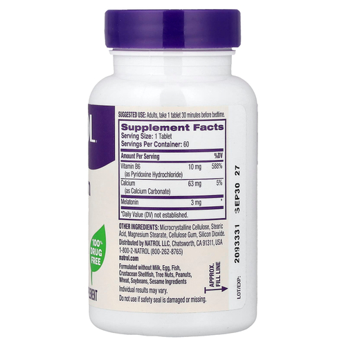 Natrol, мелатонин, 3 мг, 60 таблеток