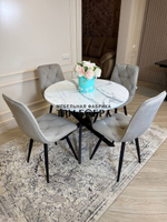 Круглый раздвижной стол "Лофт", белый мрамор и стулья "Ральф" серые