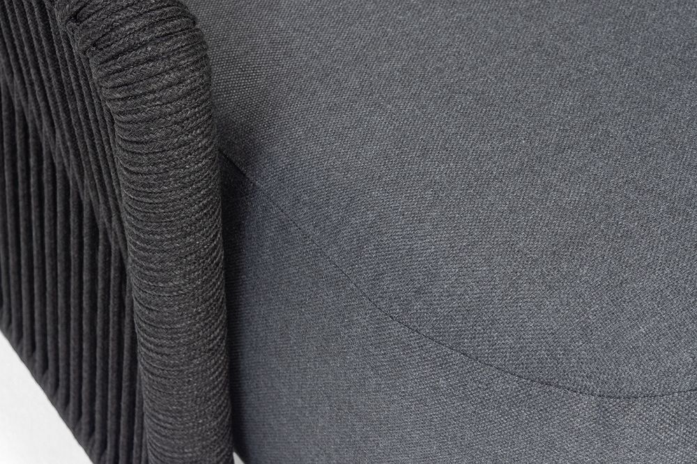"Верона" диван модульный плетеный из роупа, каркас алюминий темно-серый (RAL7024) муар, роуп темно-серый круглый, ткань темно-серая 027