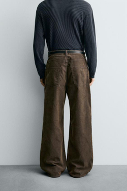 ZARA ВЕЛЬВЕТОВЫЕ БРЮКИ BAGGY FIT, КОРИЧНЕВЫЙ