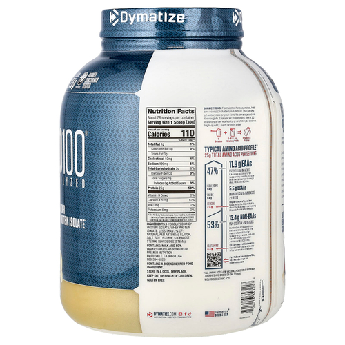 Dymatize, ISO100®, гидролизованный 100% изолят сывороточного протеина, изысканный ванильный вкус, 2,3 кг (5 фунтов)
