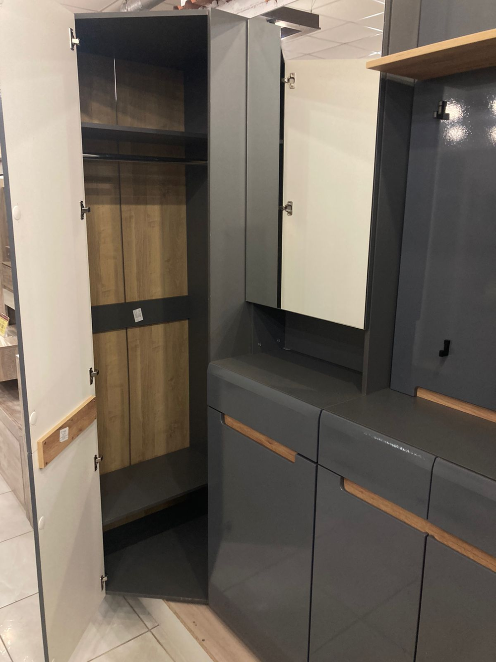 Шкаф угловой Стокгольм серый графит/графит глянец 380