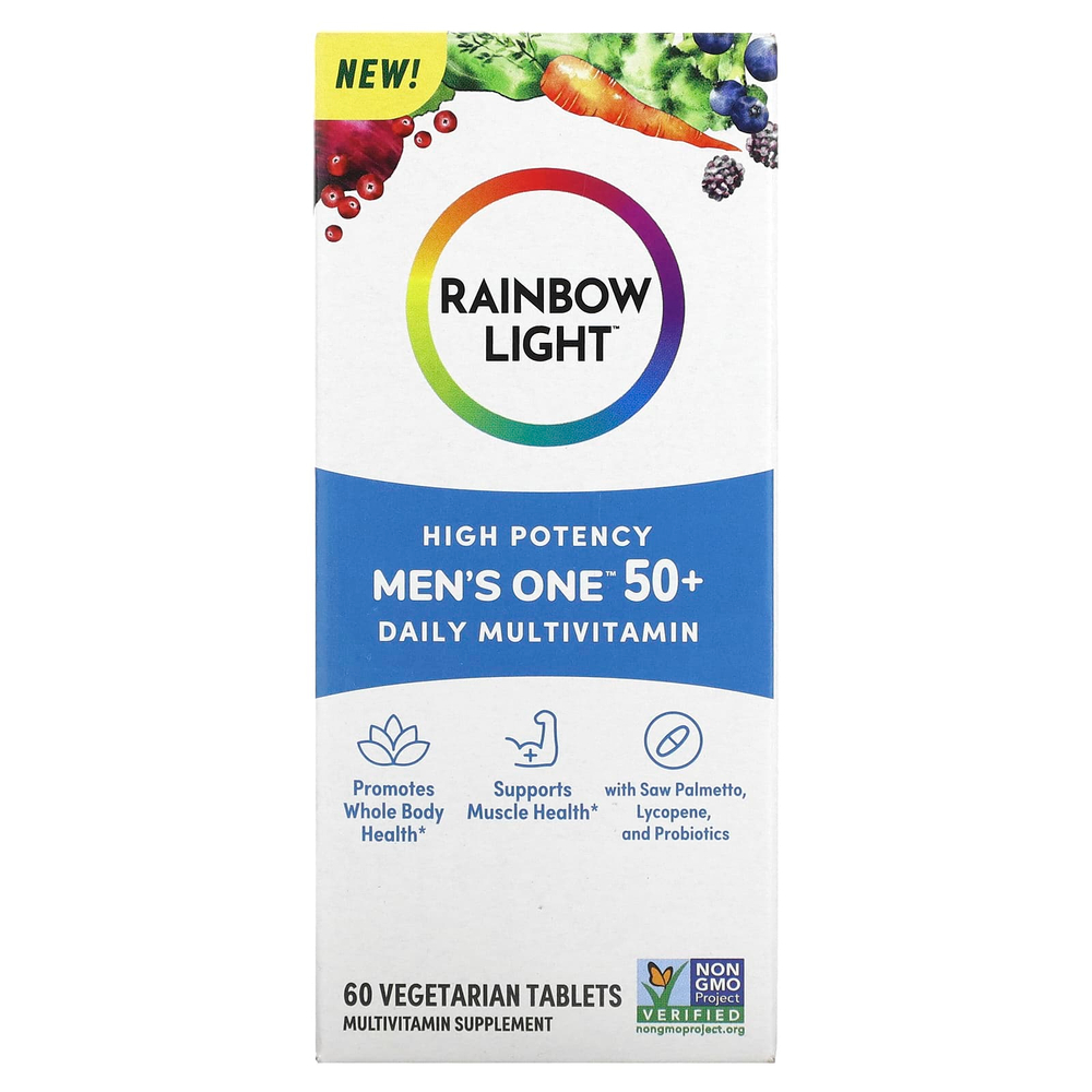 Rainbow Light, Men One 50+ Daily, мультивитамины, высокая эффективность, 60 вегетарианских таблеток