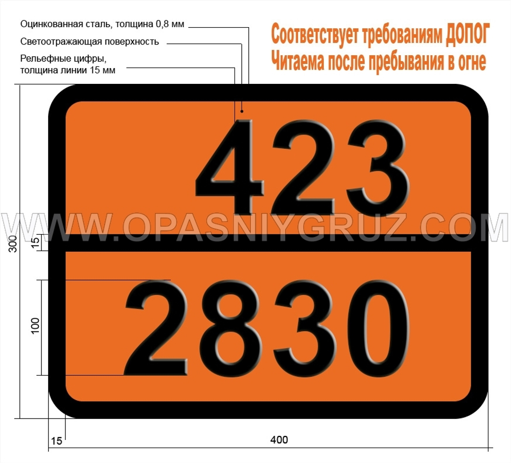 Табличка Опасный груз 423-2830 ЛИТИЙ-ФЕРРОСИЛИЦИЙ