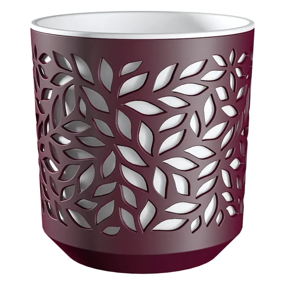 Кашпо для цветов пластиковое 1,25л d-16,2см «Leaves» Бордо/Белый