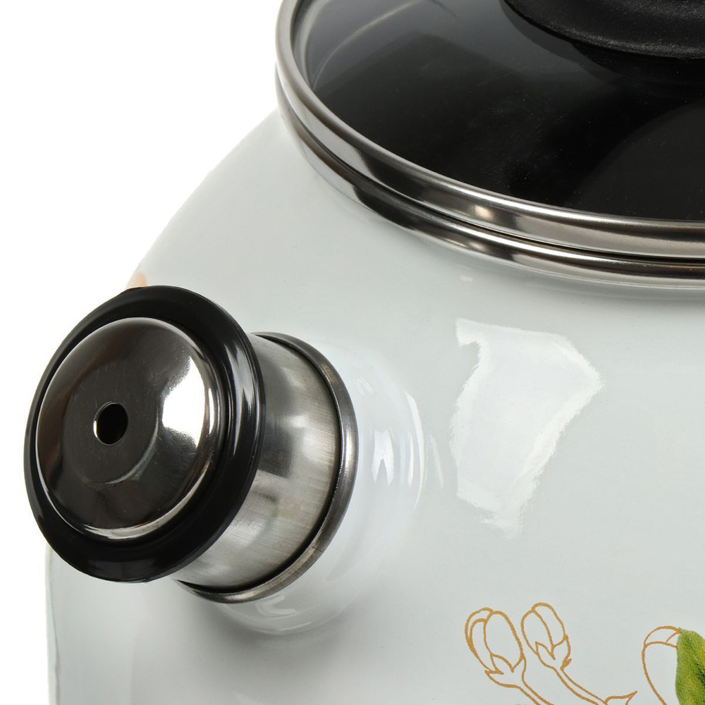 Чайник эмал, 3 л, свист, с пластиковой кнопкой, Сиб товары, Лимоны, бел, С2717.3