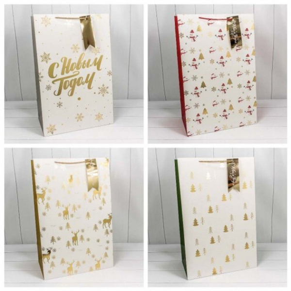 
          Пакет подарочный 42 х 64 х 25 см Набор 4 шт "Новый год" с тиснением (Белый)