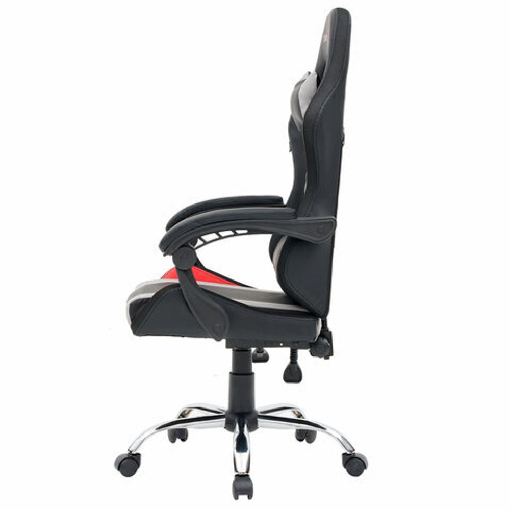 Кресло компьютерное CROMEX (КРОМЕКС) "Quantum GM-155 RGB", подсветка, две подушки, экокожа, черное/красное/серое, 532955